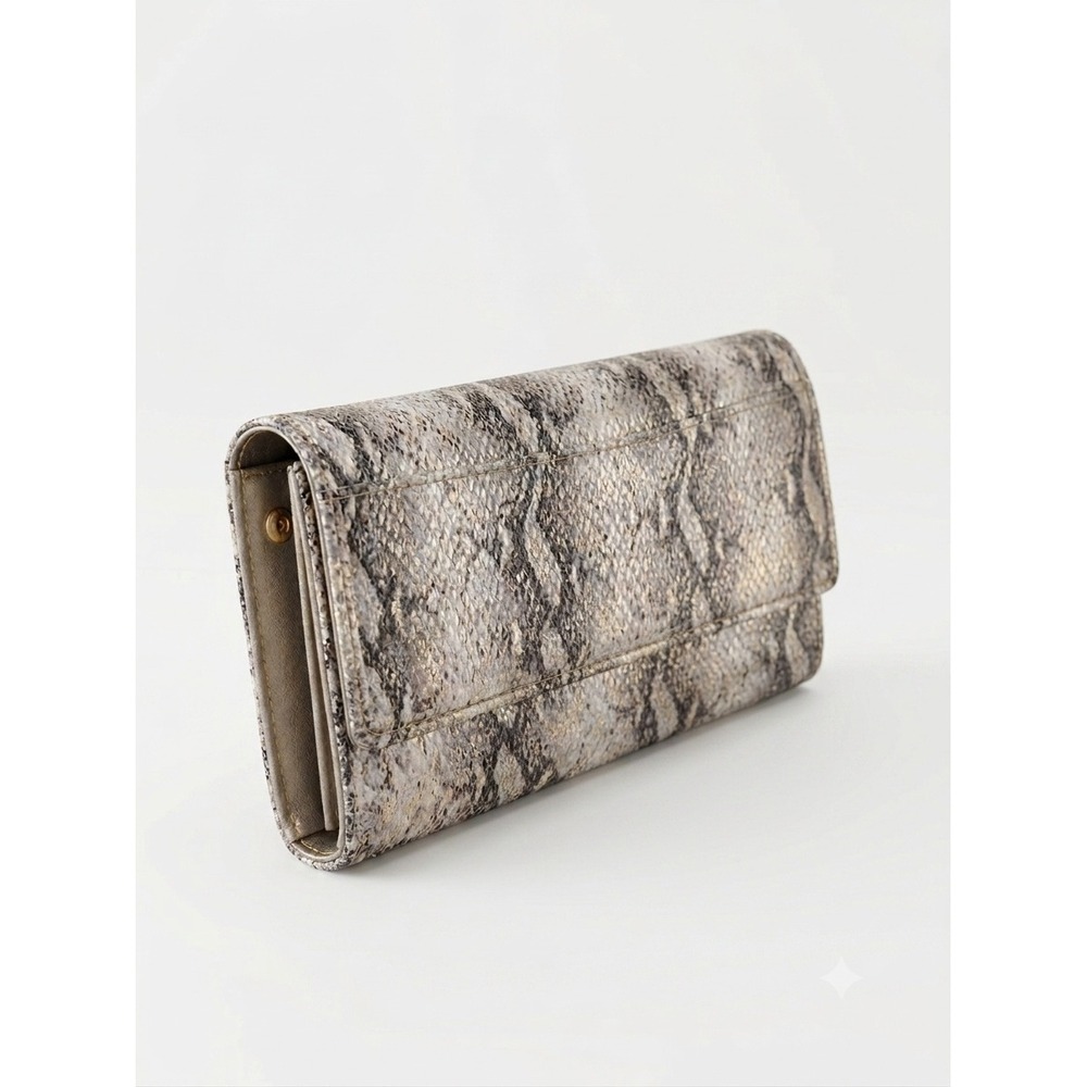 Hobo International Snakeskin Embossed Leather Tri-Fold Wallet Metallic Gold
